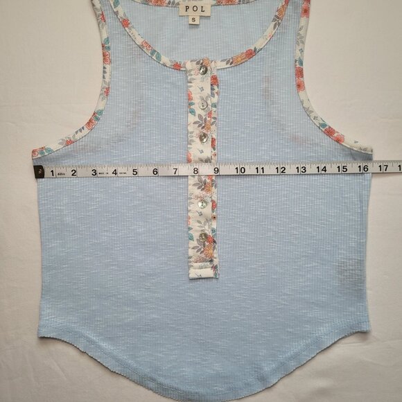 POL Henley Ringer Tank Top Floral Blue Small Boho Coastal - Picture 6 of 8